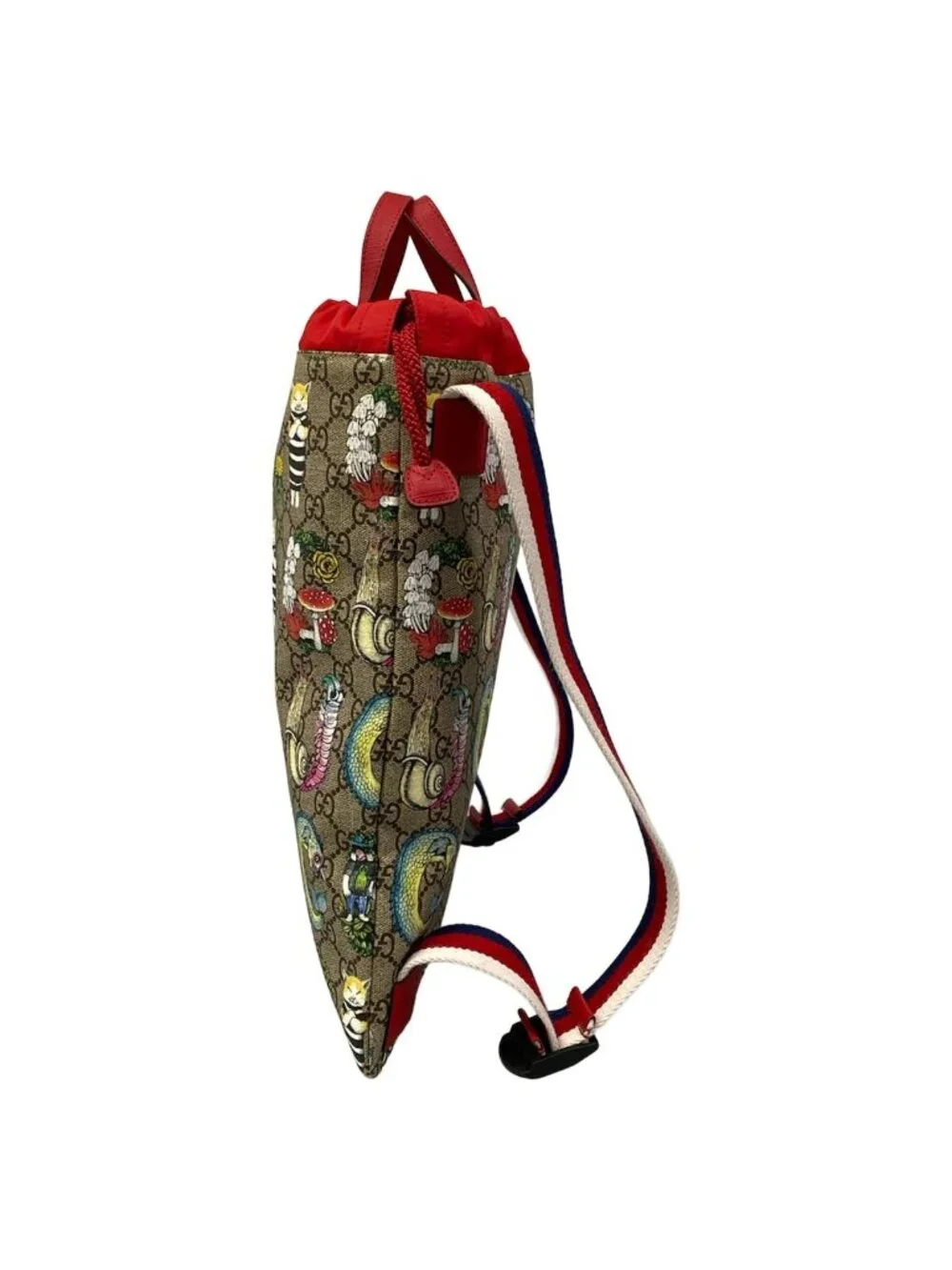 Gucci Backpack Yuko Higuchi Brown Red Multi 2-Way Drawstring Leather